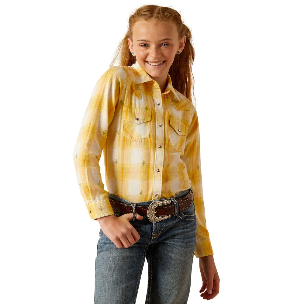 10048597 Ariat Girls' Glenrock Long Sleeve Snap Shirt - Cactus Dobby