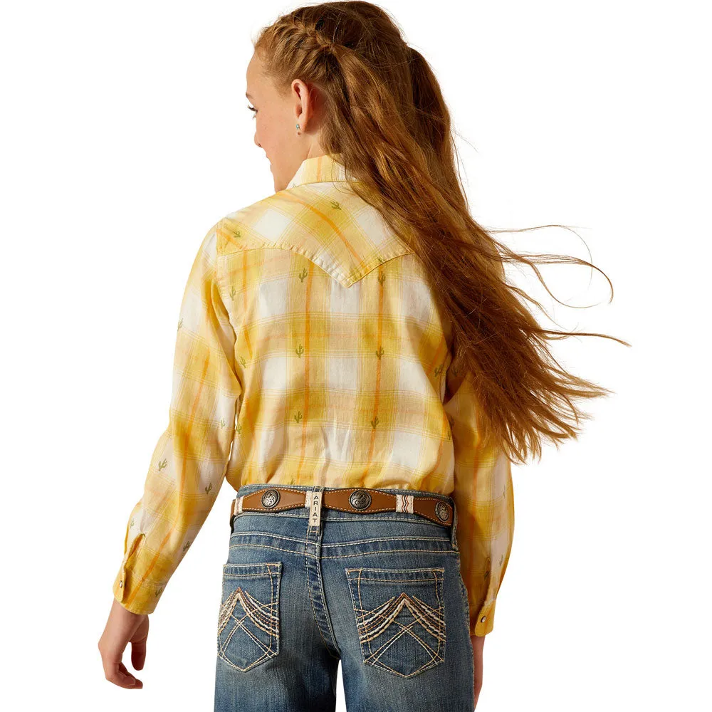 10048597 Ariat Girls' Glenrock Long Sleeve Snap Shirt - Cactus Dobby