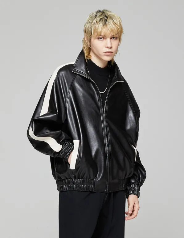 8066# VEGAN LEATHER TRACK JUMPER