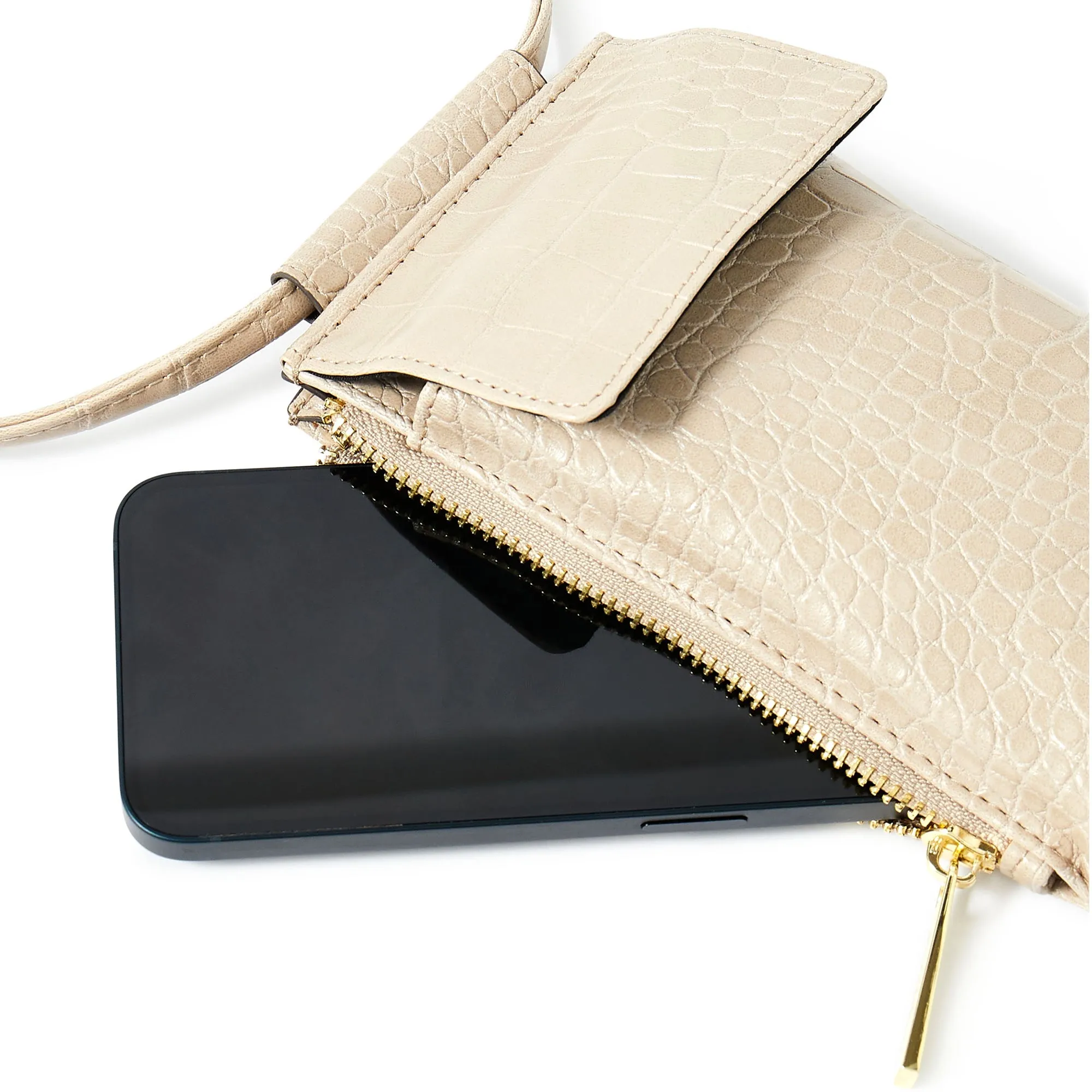 Accessorize London Women's Faux Leather Natural Carrie Croc Phone Bag