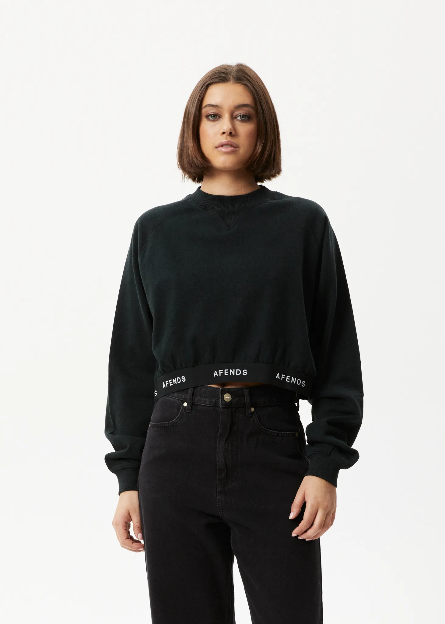 AFENDS Womens Homebase - Cropped Crew Neck Jumper - Black