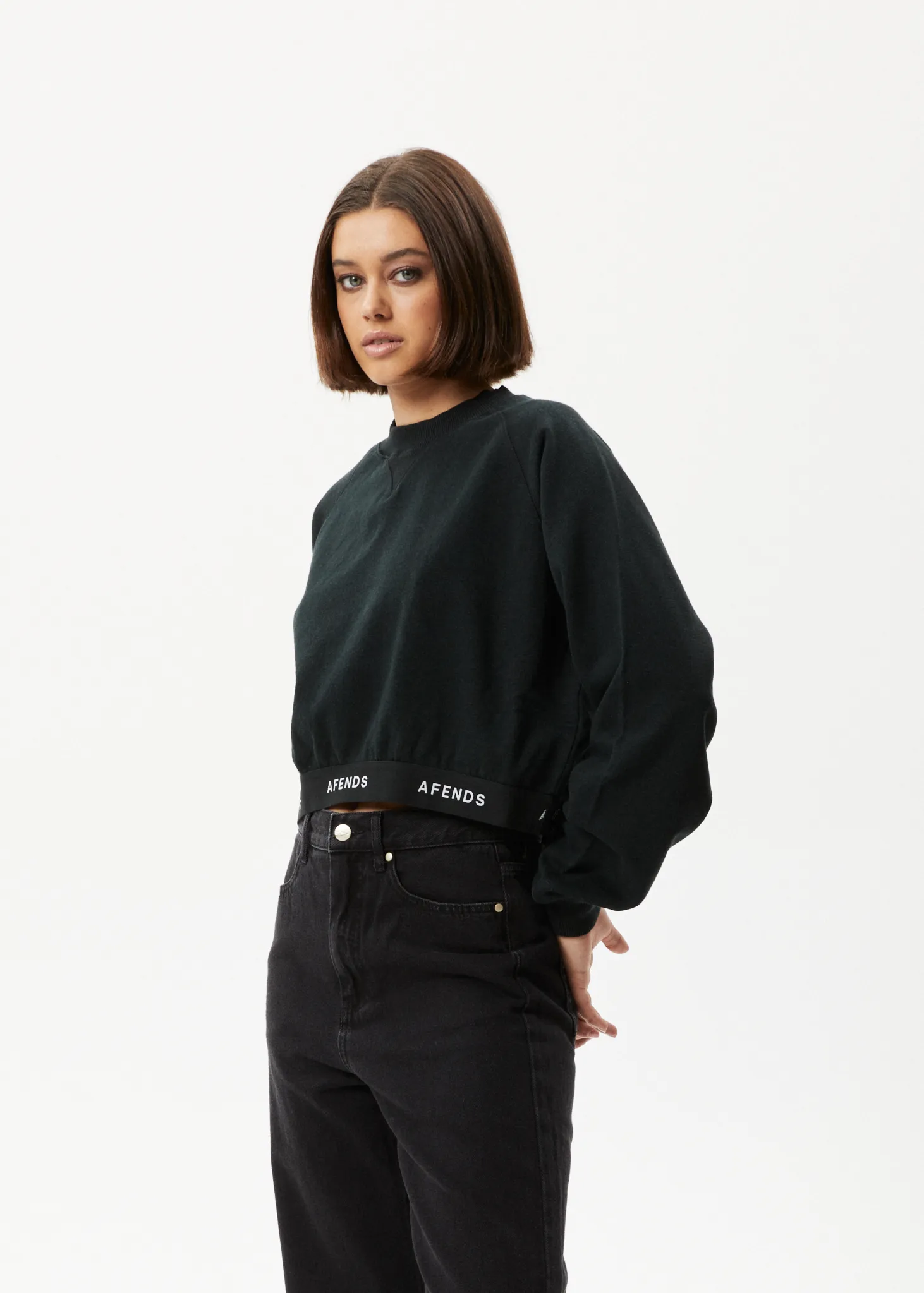 AFENDS Womens Homebase - Cropped Crew Neck Jumper - Black