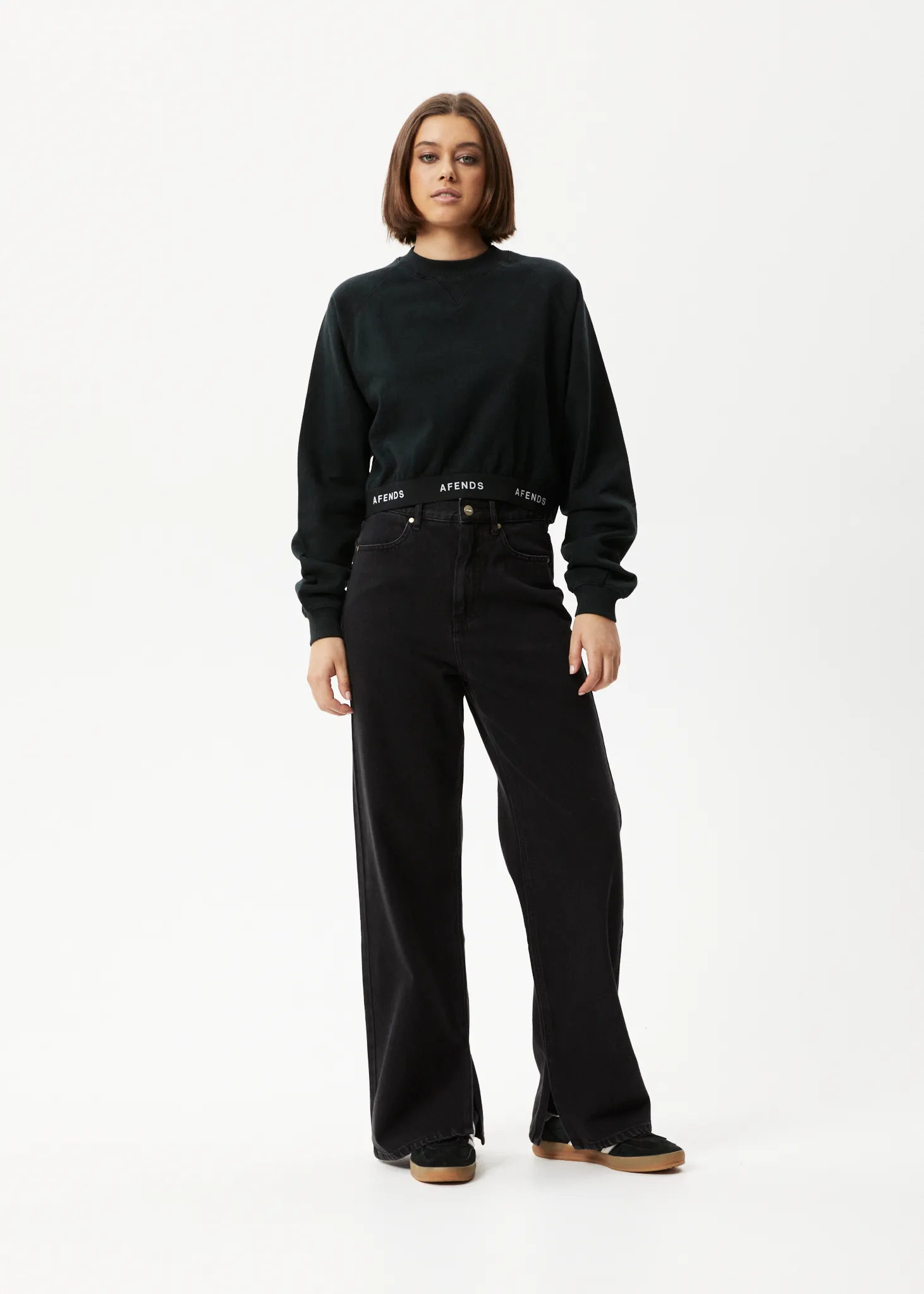 AFENDS Womens Homebase - Cropped Crew Neck Jumper - Black