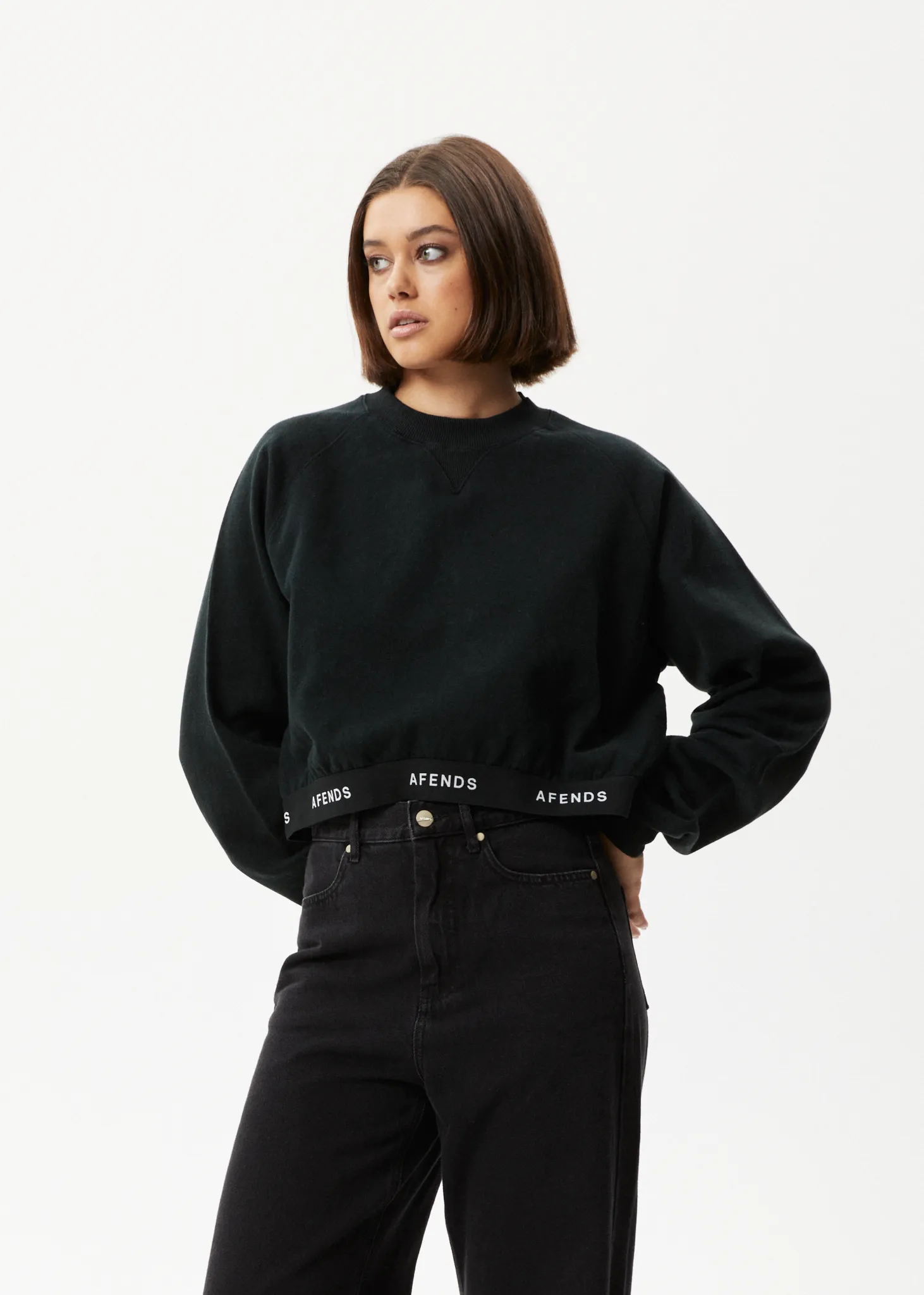 AFENDS Womens Homebase - Cropped Crew Neck Jumper - Black