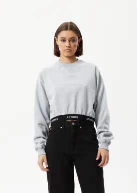 AFENDS Womens Homebase - Cropped Crew Neck Jumper - Shadow Grey Marle