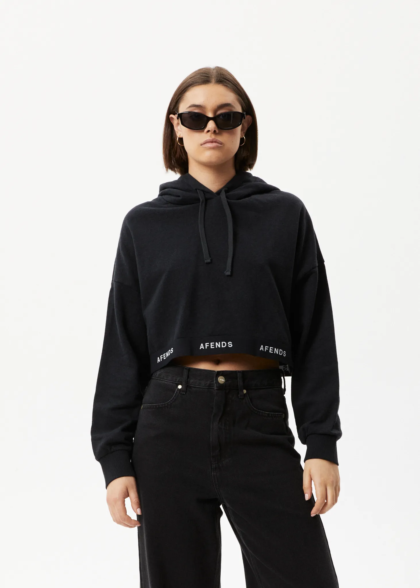 AFENDS Womens Homebase - Cropped Hoodie - Black