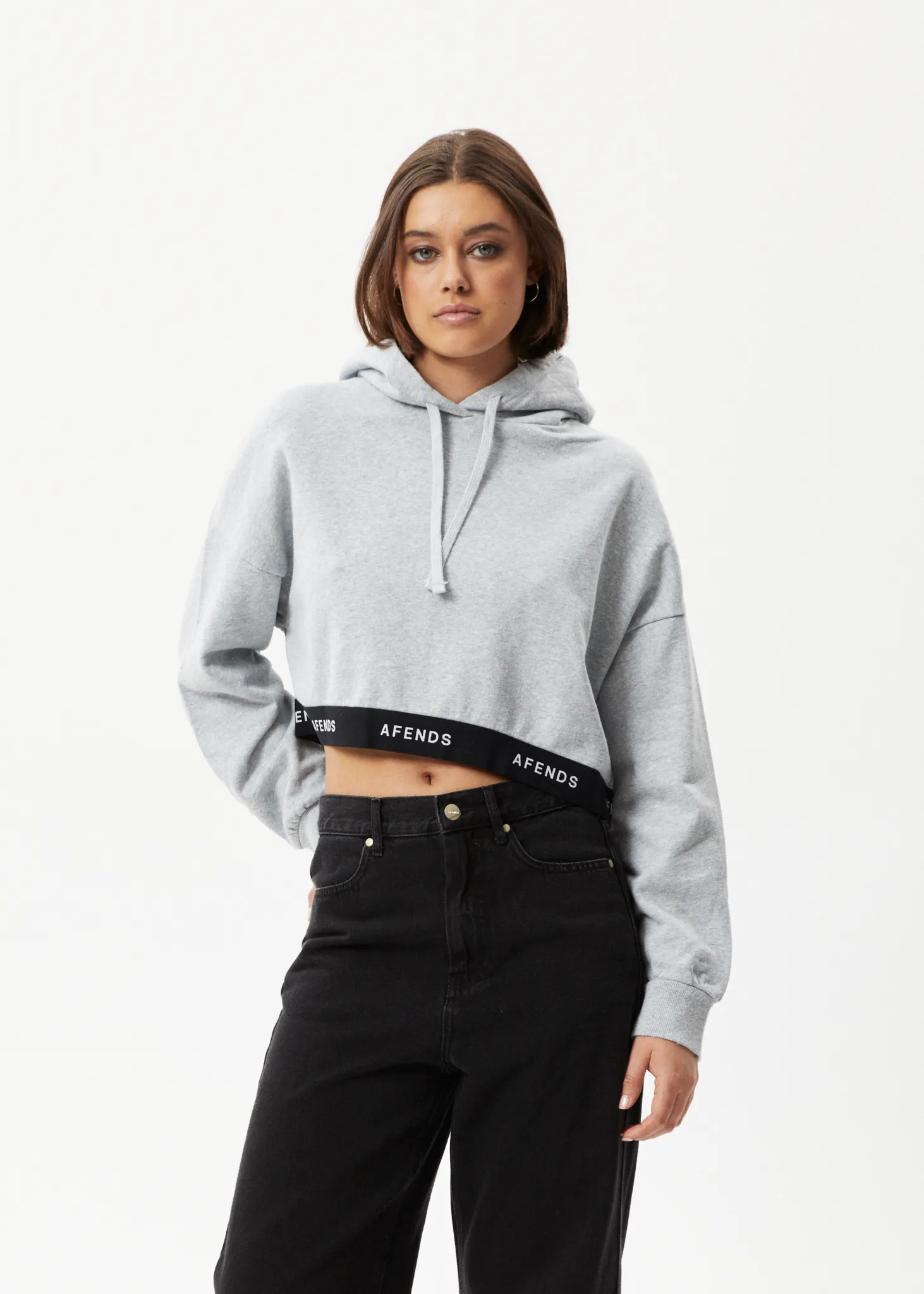 AFENDS Womens Homebase - Cropped Hoodie - Shadow Grey Marle