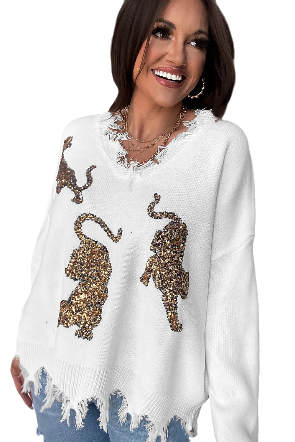 Alluring Sequin Tiger Knit Jumper