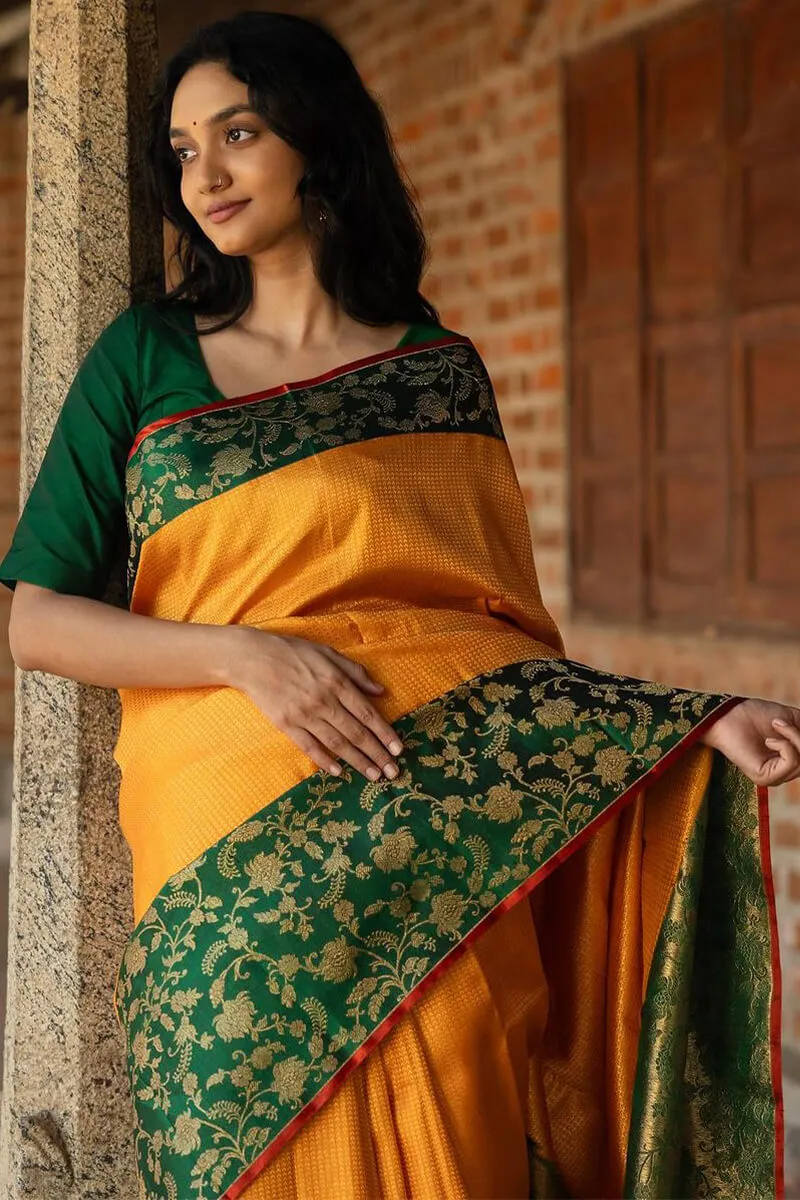 Amazing Yellow Soft Silk Saree With Pretty Blouse Piece