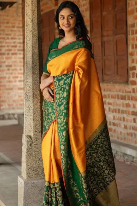 Amazing Yellow Soft Silk Saree With Pretty Blouse Piece