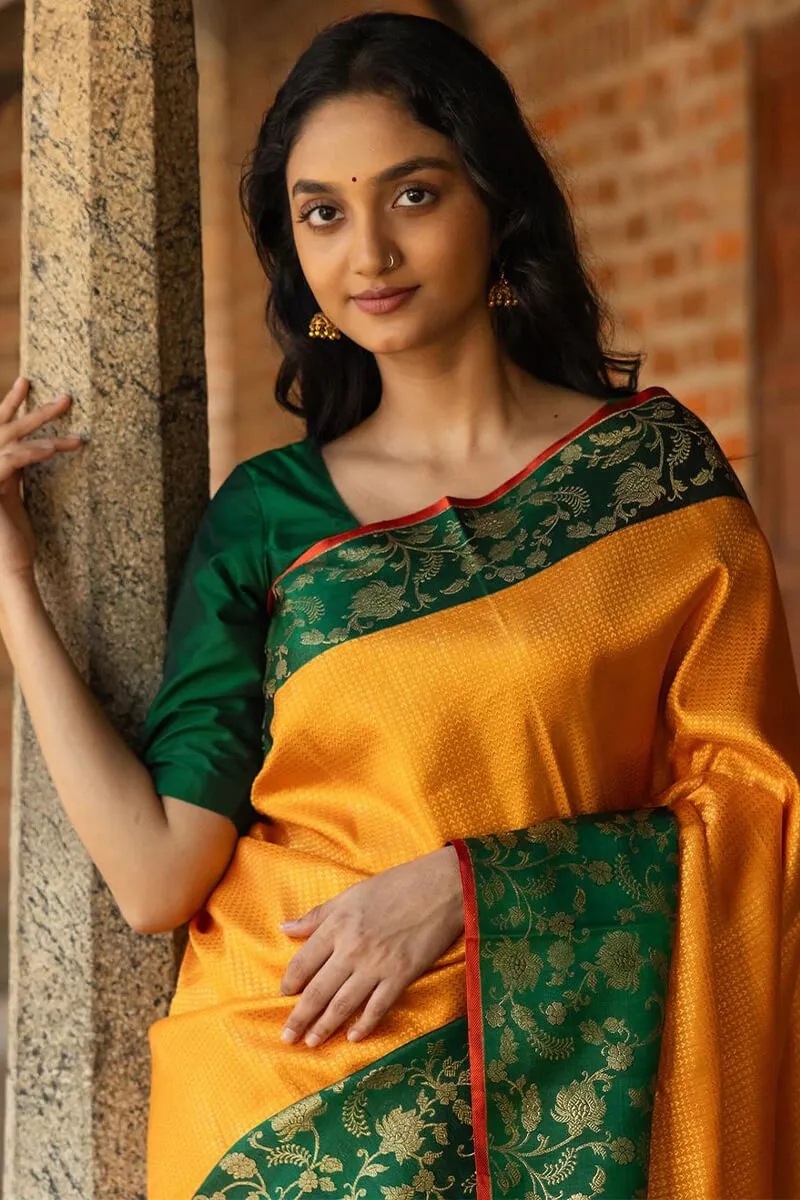 Amazing Yellow Soft Silk Saree With Pretty Blouse Piece