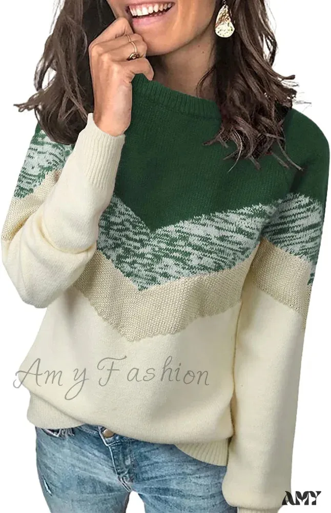 Amy Fashion - Womens Long Sleeve Crewneck Pullover Knit Jumper Tops