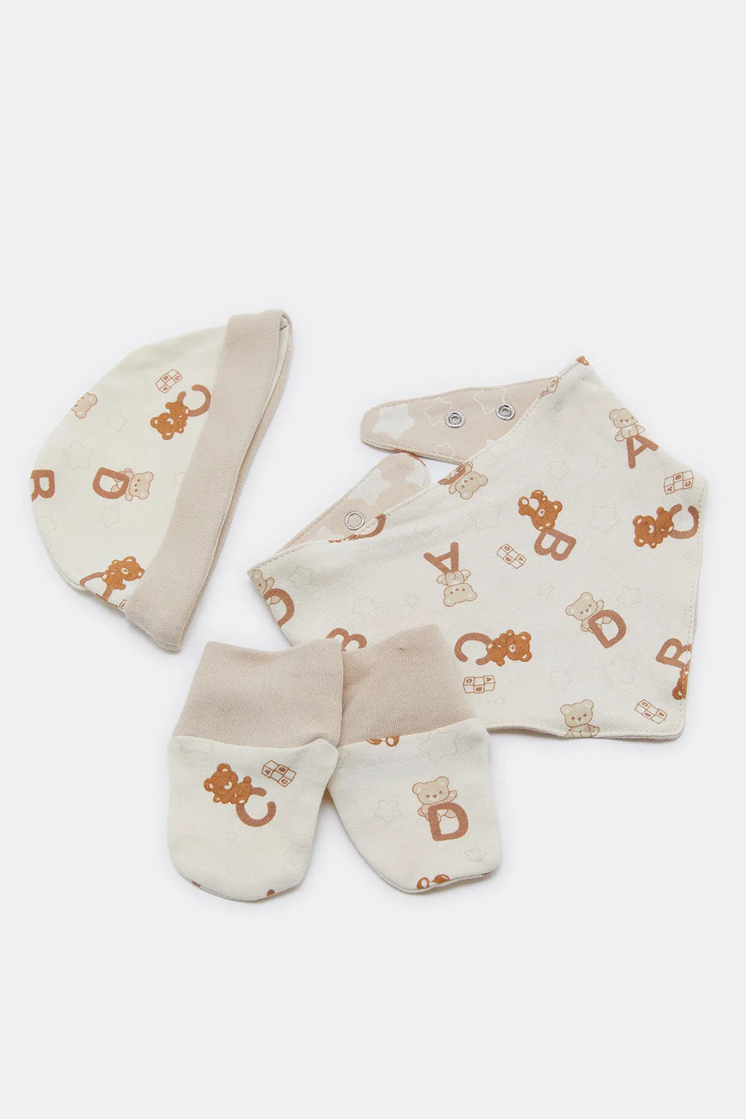 Babies Beige And Taupe Printed Gift Set (5 Piece)