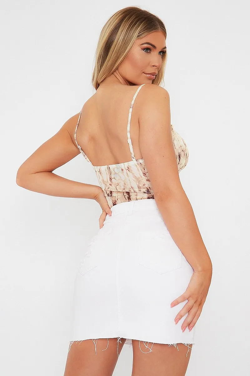 Beige Floral Corset Detail Bodysuit - Clarah