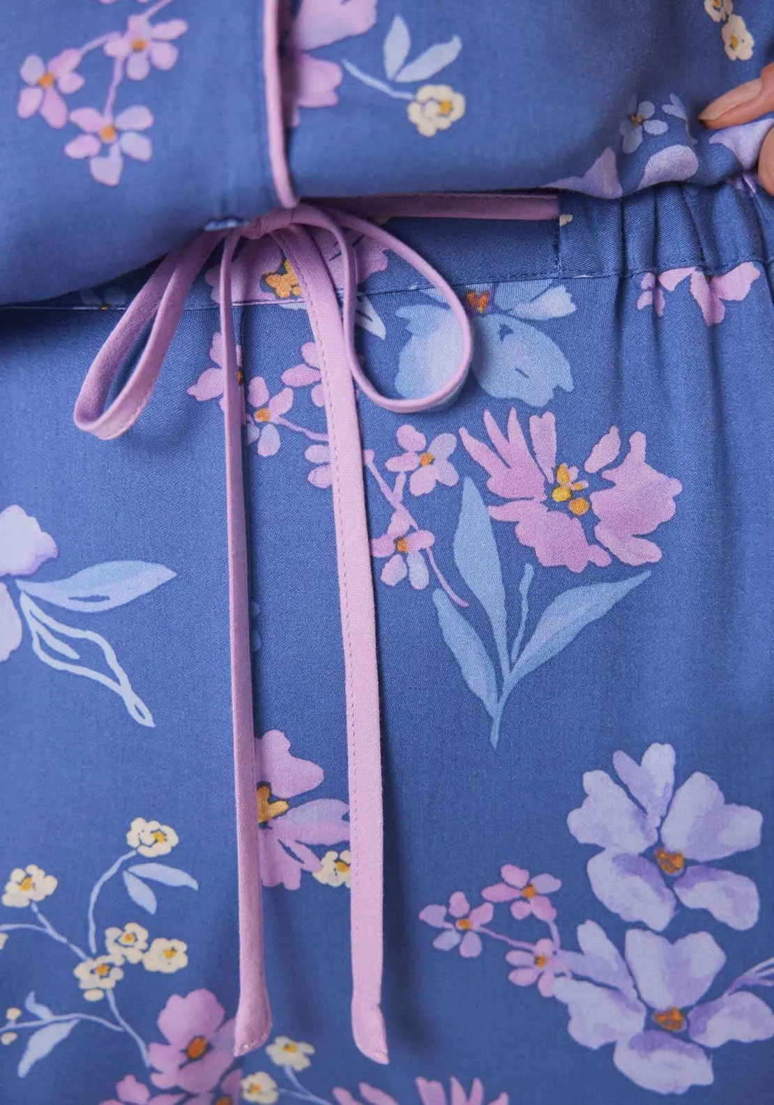 Blue floral soft touch shirt pajamas - Blue