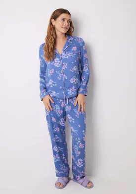 Blue floral soft touch shirt pajamas - Blue