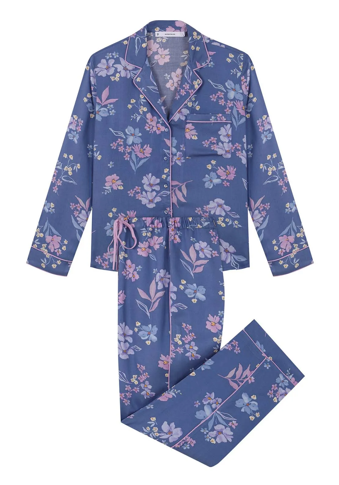 Blue floral soft touch shirt pajamas - Blue