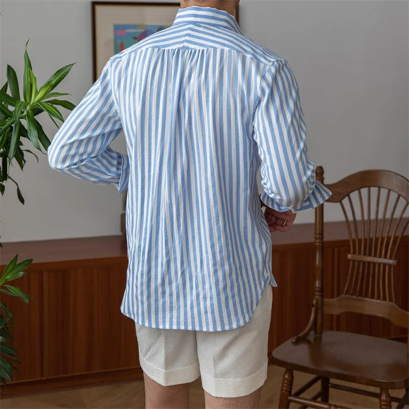 Breathable Seersucker Striped Long-sleeved Shirt