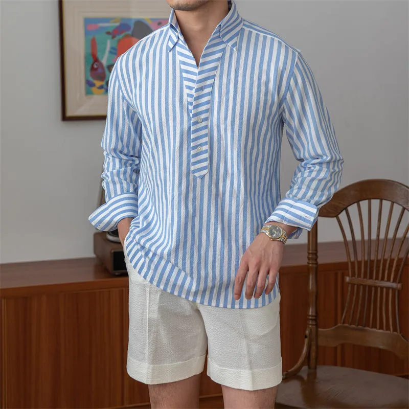 Breathable Seersucker Striped Long-sleeved Shirt