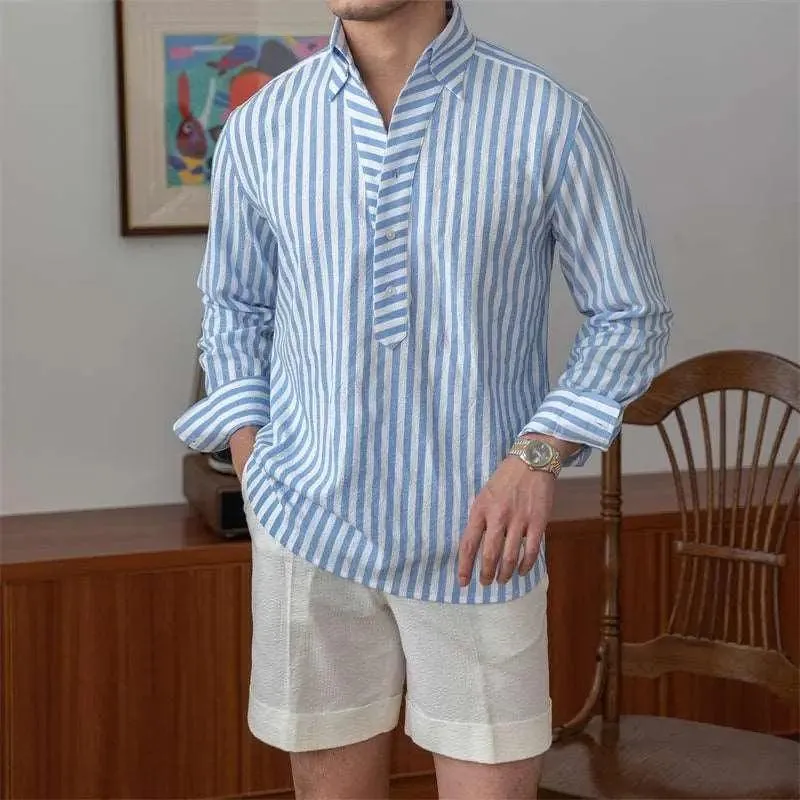 Breathable Seersucker Striped Long Sleeved Shirt