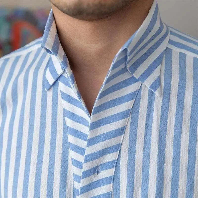 Breathable Seersucker Striped Long Sleeved Shirt