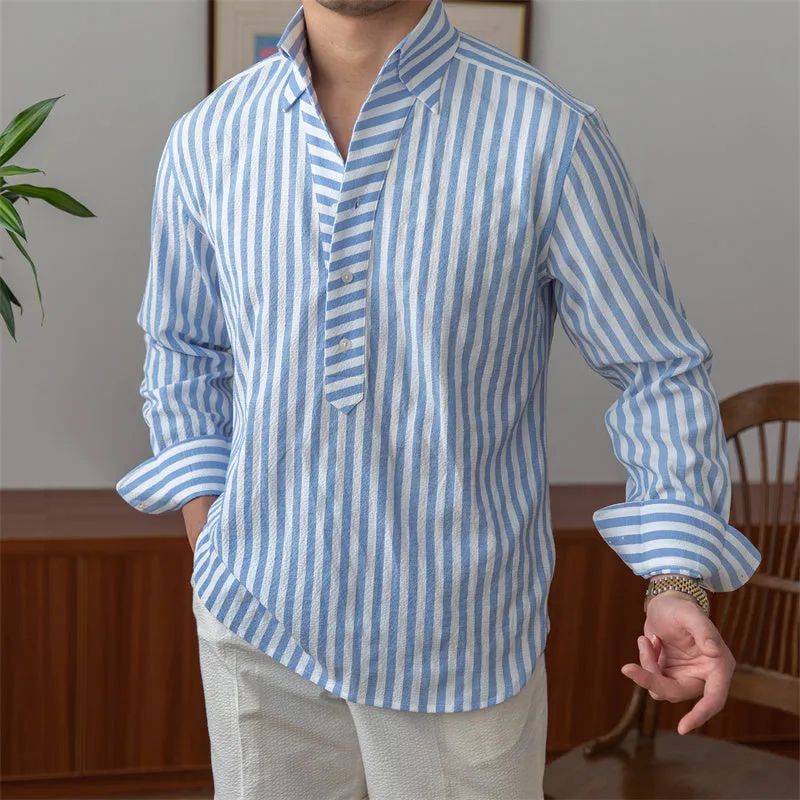 Breathable Seersucker Striped Long-sleeved Shirt