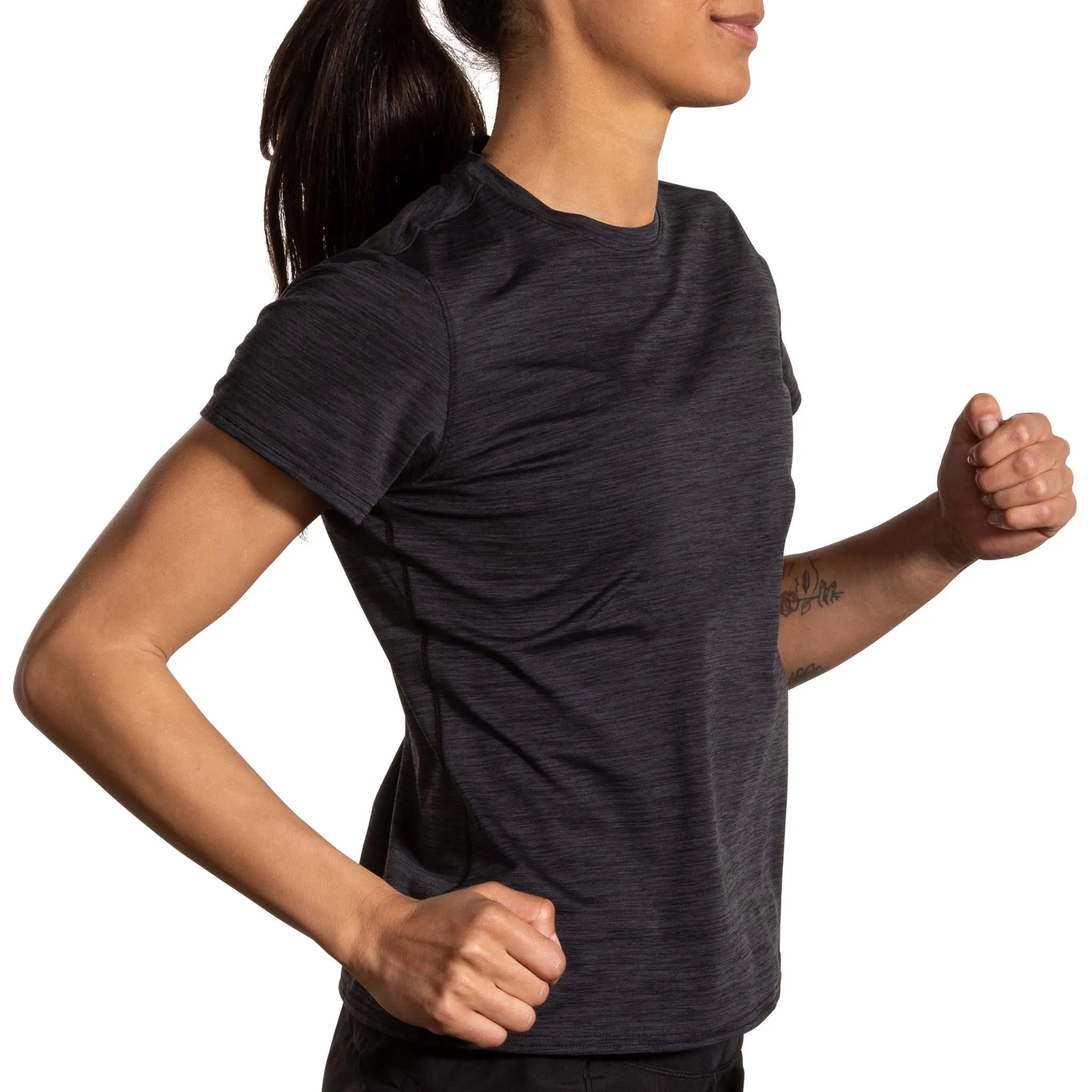 Brooks | Women's Luxe Short Sleeve - Heather Deep Black