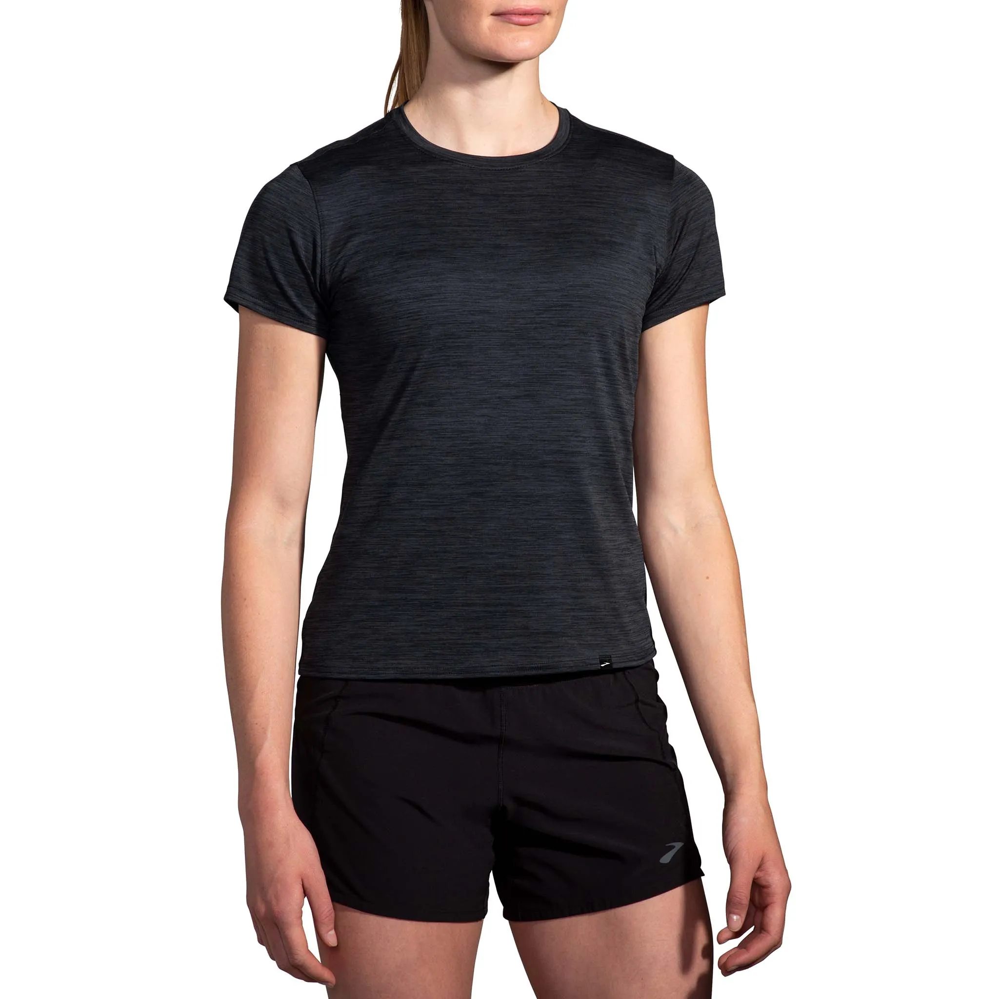 Brooks | Women's Luxe Short Sleeve - Heather Deep Black