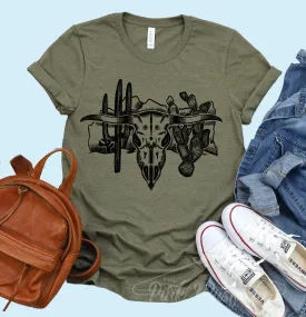 Bull Horns Cactus Western Tee /Youth and Adult Sizes Available/ Country Western Unisex Softstyle T-Shirt