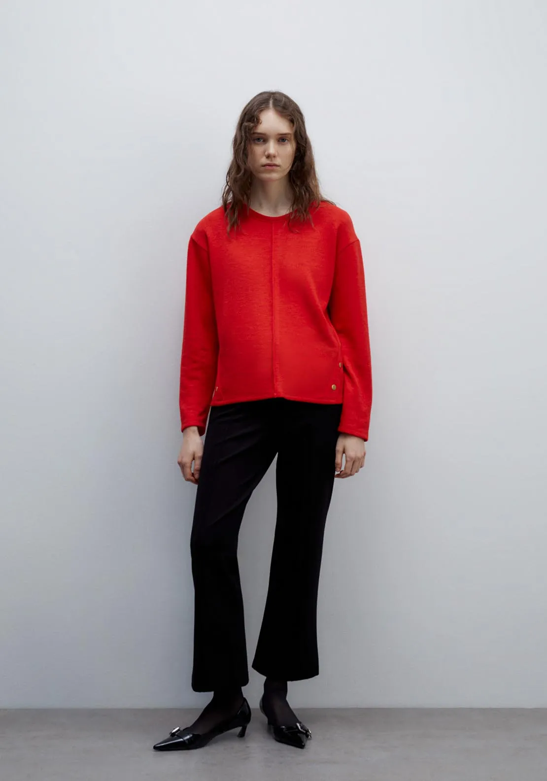 Buttons soft-touch long-sleeved T-shirt - Red