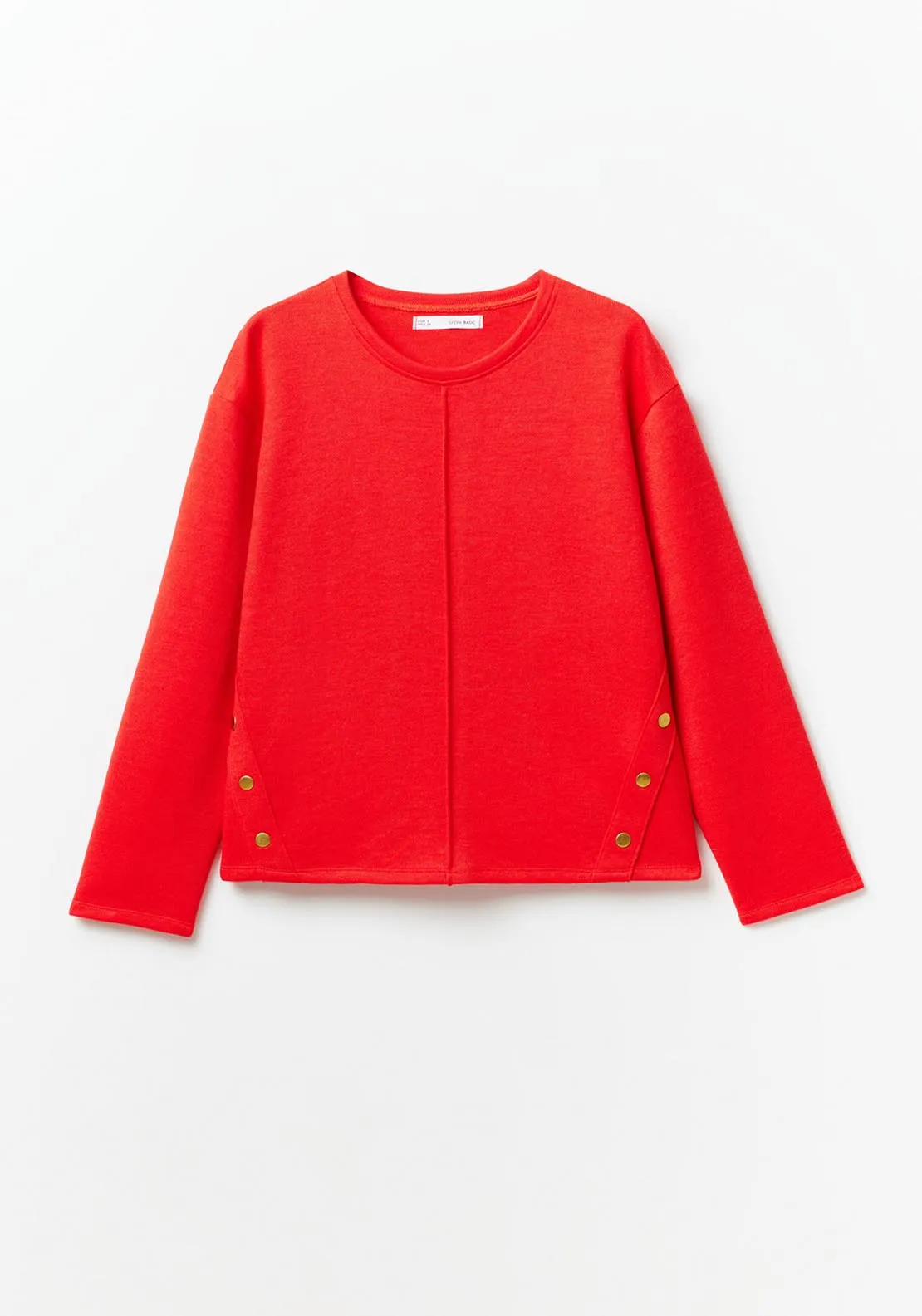 Buttons soft-touch long-sleeved T-shirt - Red