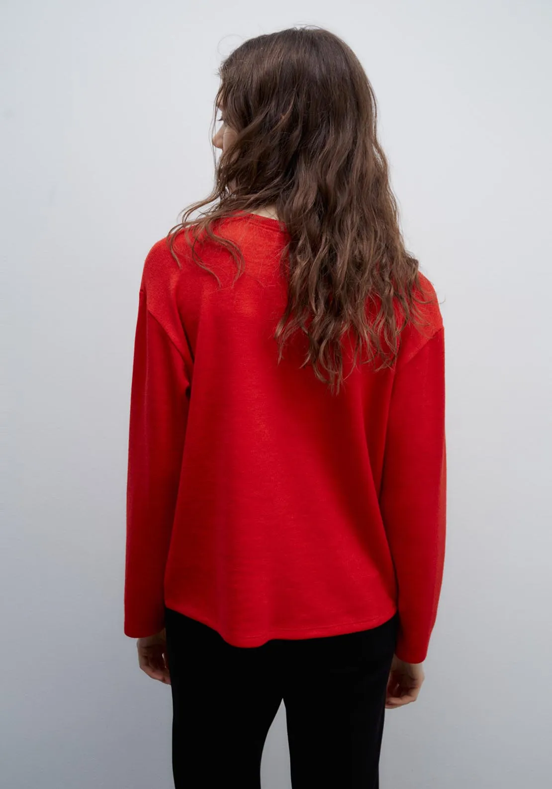 Buttons soft-touch long-sleeved T-shirt - Red