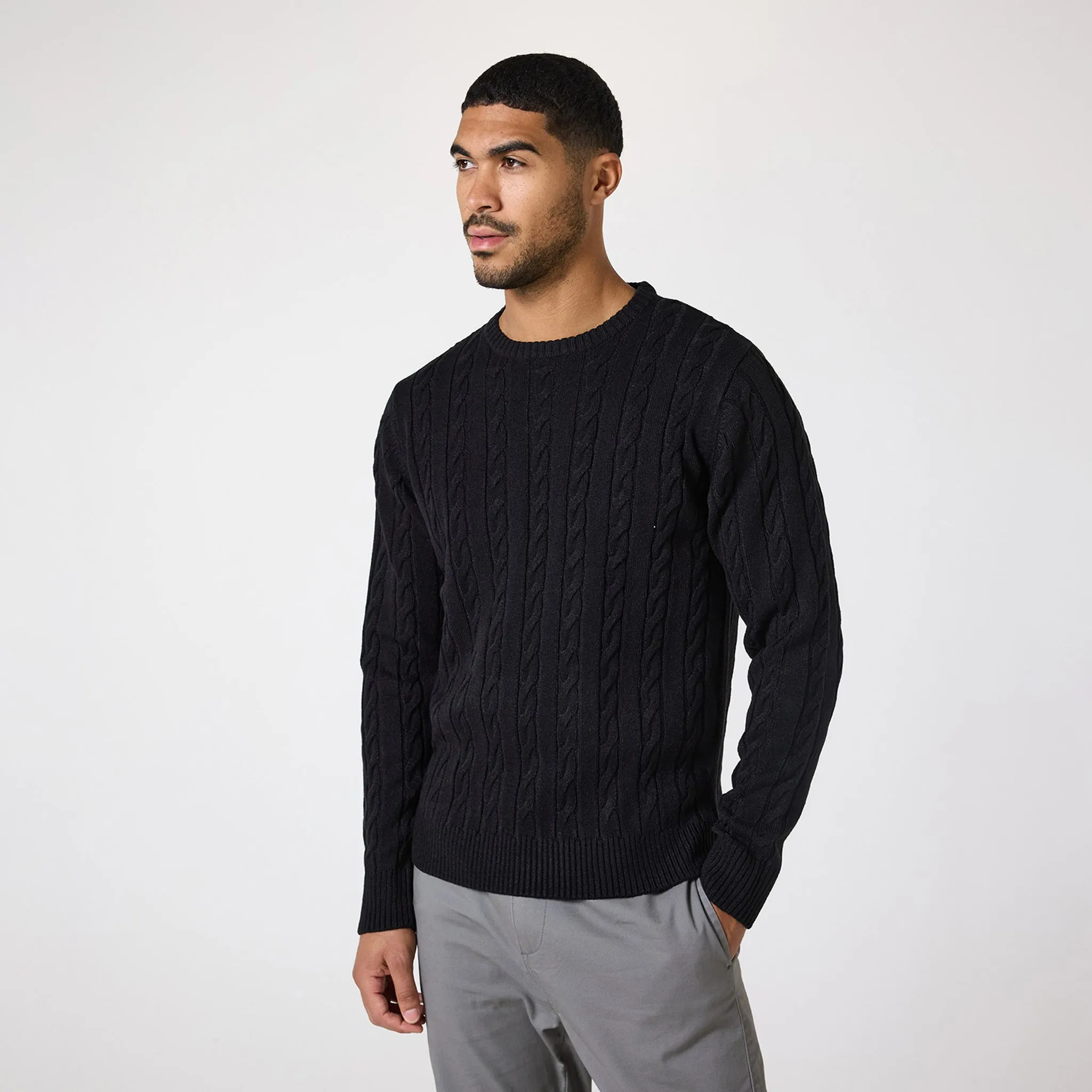 Cable Knit Crewneck | Black