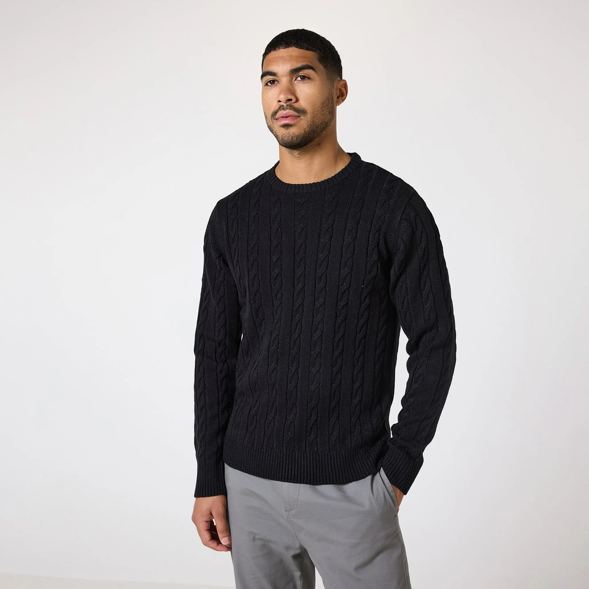 Cable Knit Crewneck | Black