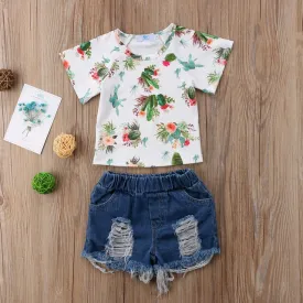 Cactus T-Shirt Denim Shorts Outfit