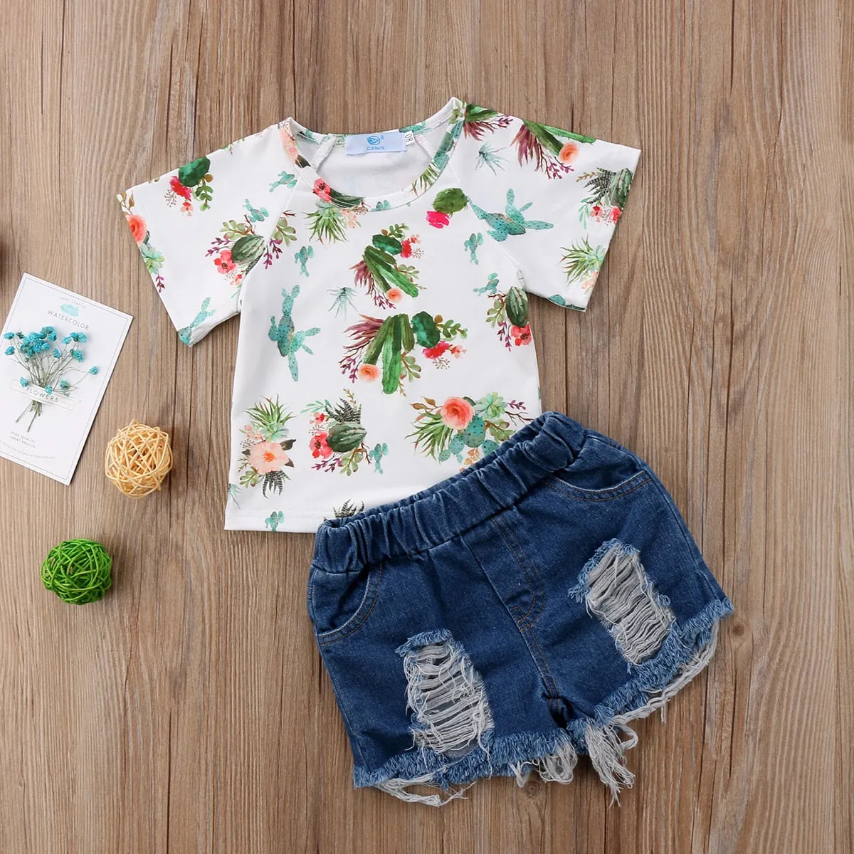 Cactus T-Shirt Denim Shorts Outfit