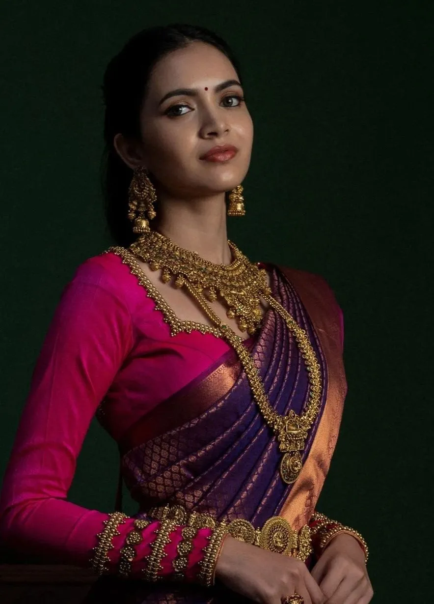 Capricious Purple Soft Silk Saree With Adorable Blouse Pieced