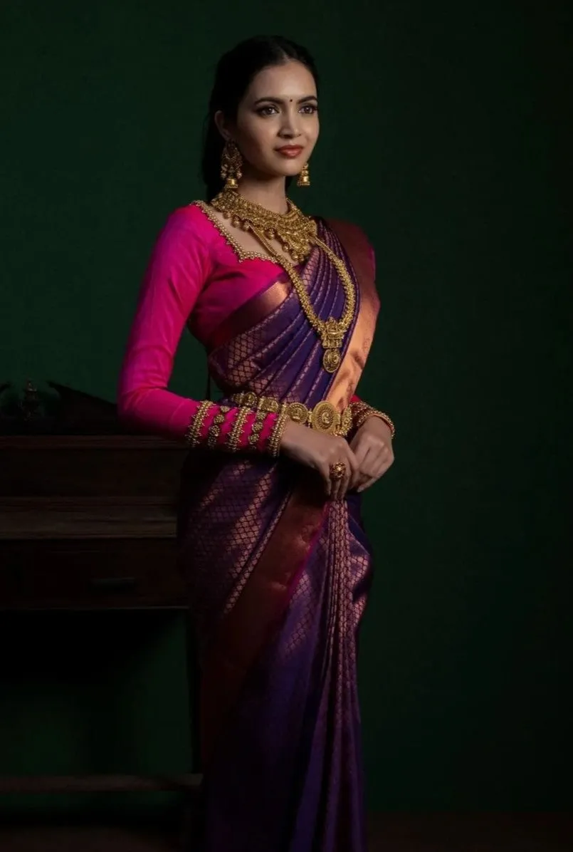 Capricious Purple Soft Silk Saree With Adorable Blouse Pieced