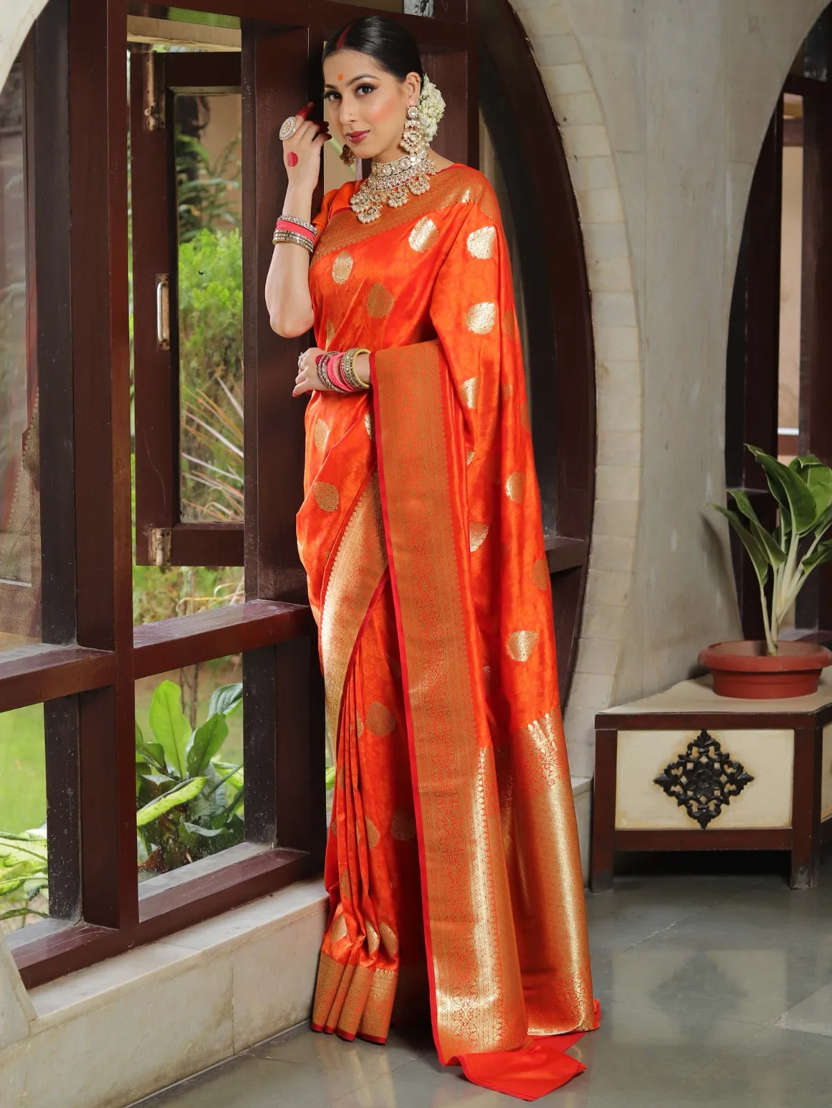 Classy Orange Soft Silk Saree With Unique Blouse Piece