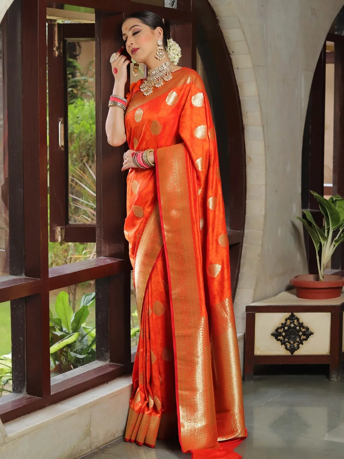 Classy Orange Soft Silk Saree With Unique Blouse Piece