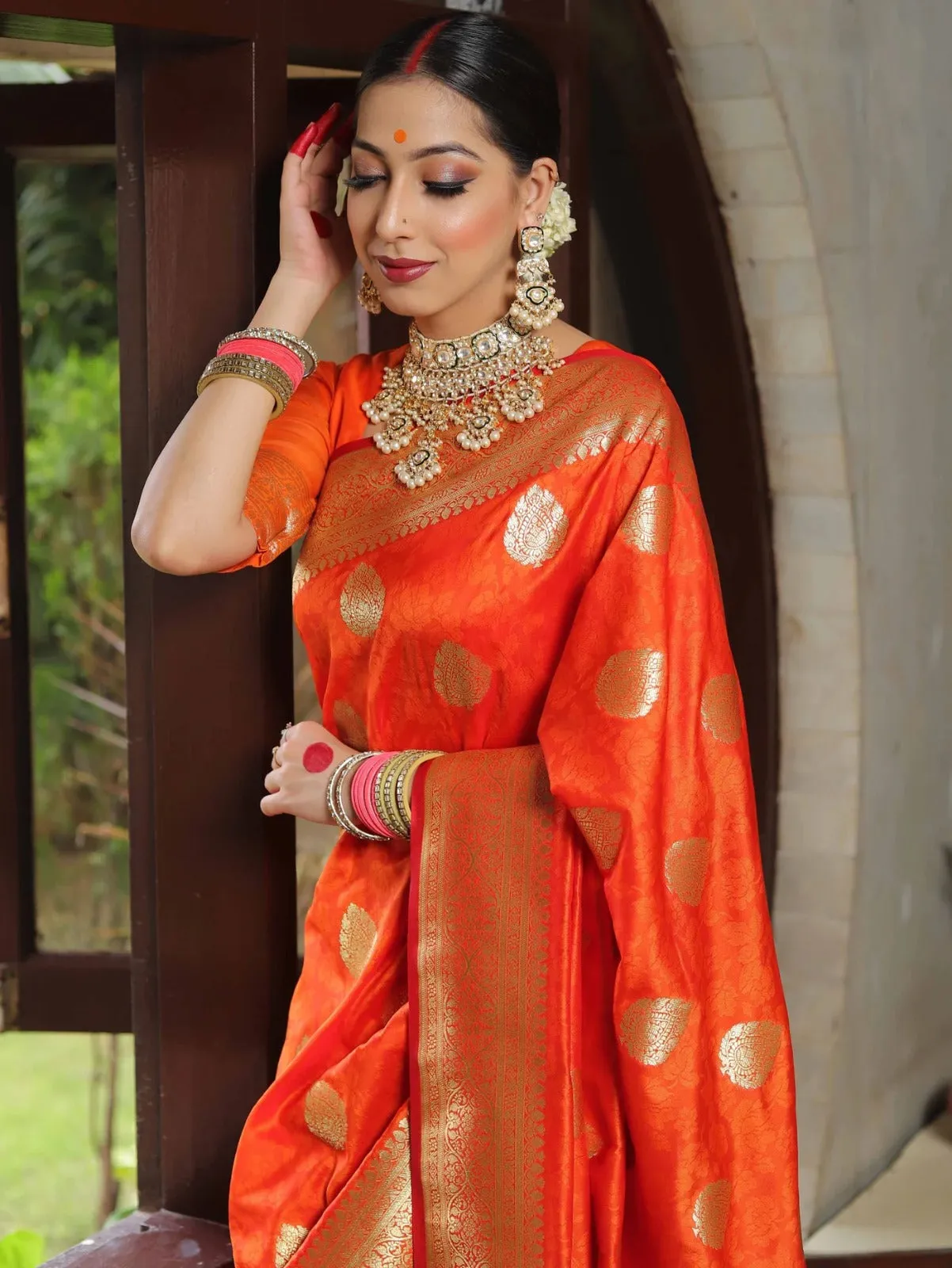 Classy Orange Soft Silk Saree With Unique Blouse Piece