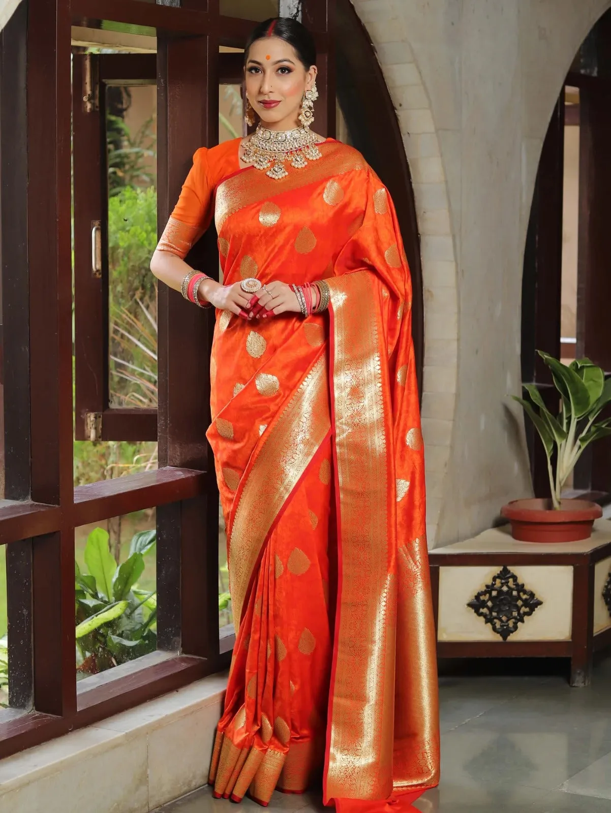 Classy Orange Soft Silk Saree With Unique Blouse Piece