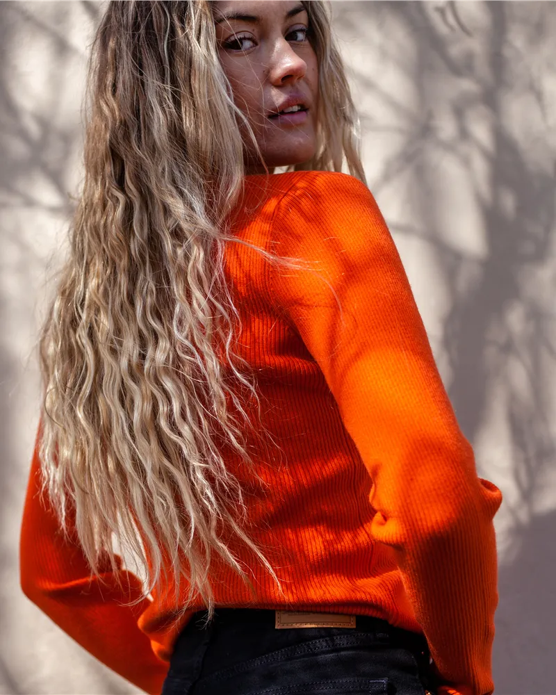 Crewneck Rib Jumper in Orange