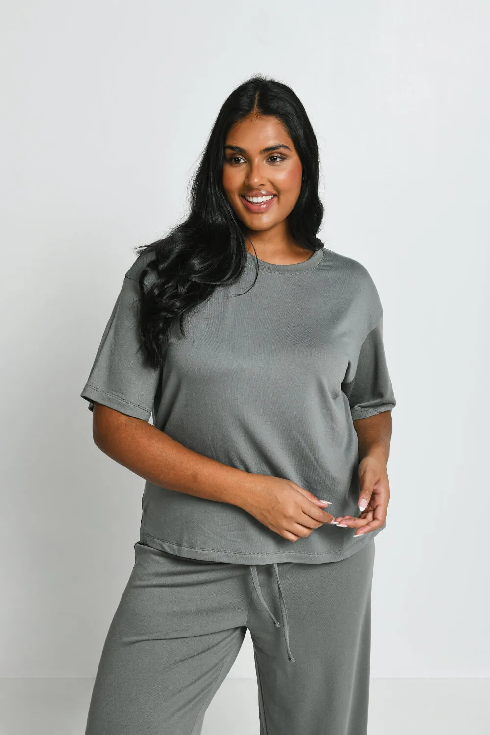 Curve Soft Touch Wide Leg Lounge Set - Sage Green