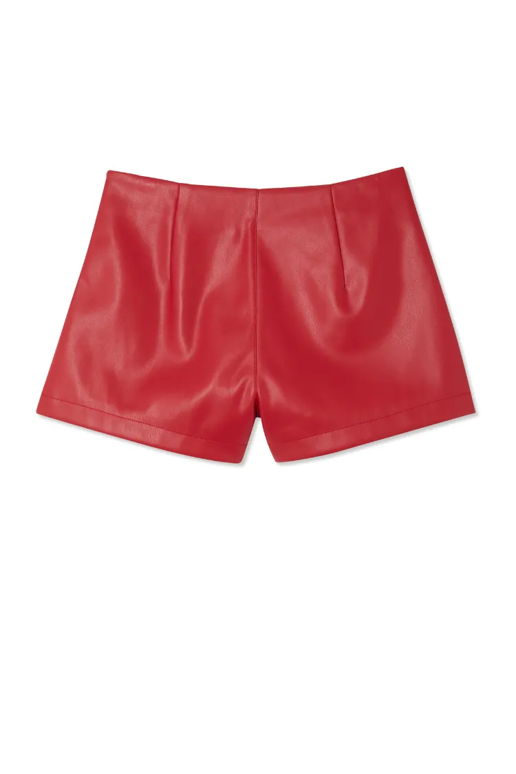 Deep Red Vegan Leather Shorts