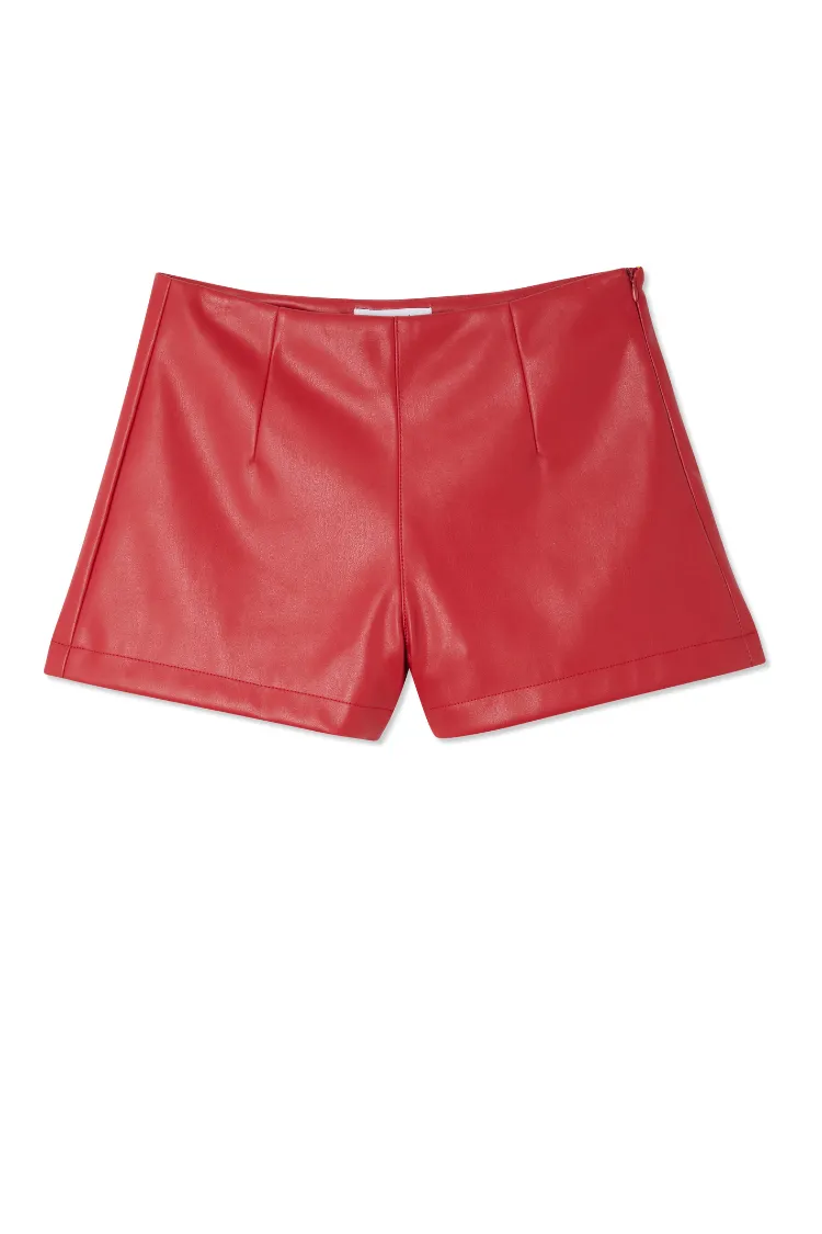 Deep Red Vegan Leather Shorts