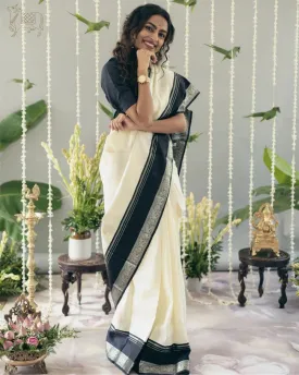 Designer Off White Soft Silk Saree With Sophisticated Blouse Piece