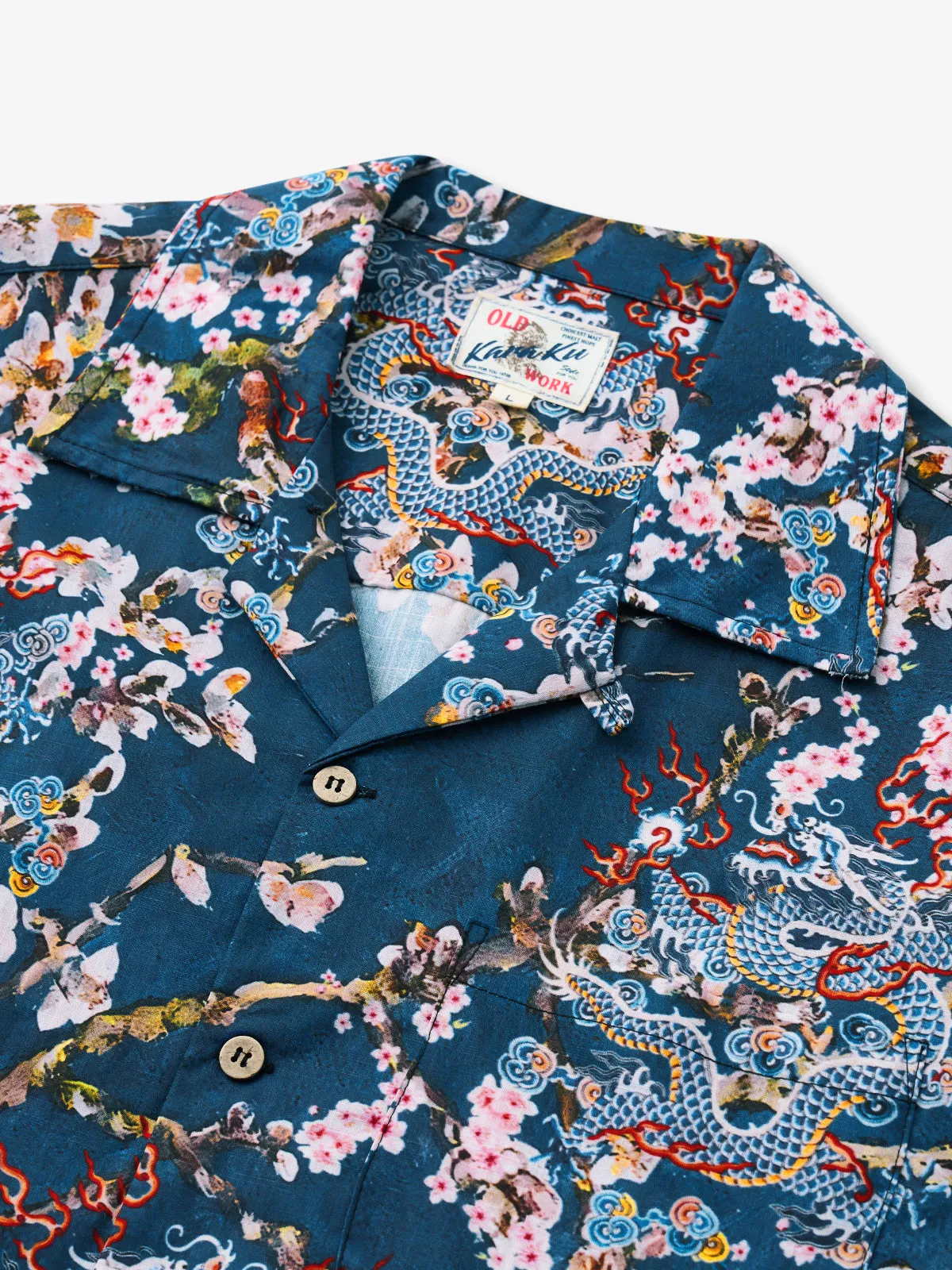 Dragon & Sakura Design Cotton Camp Shirt