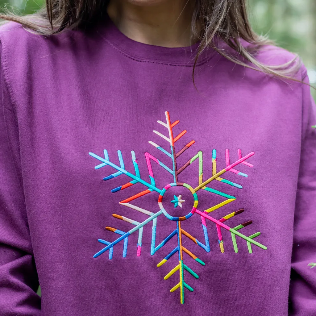 Embroidered Snowflake Christmas Sweatshirt in Plum