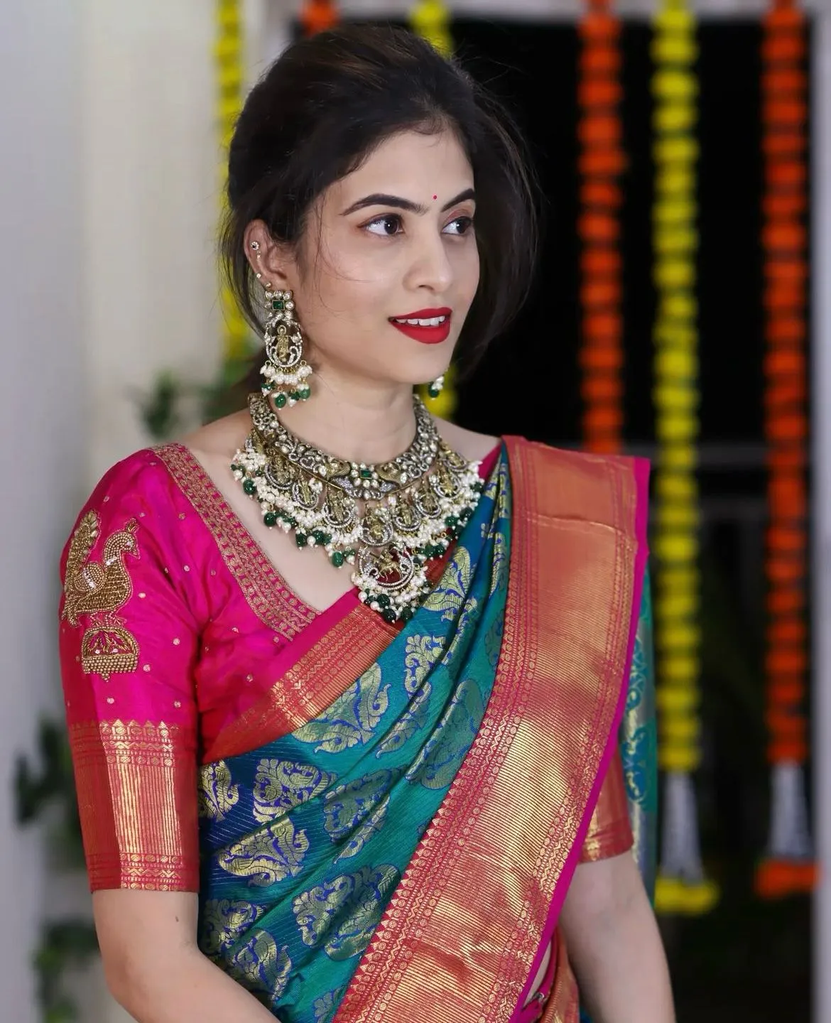 Engrossing Rama Soft Silk Saree With Radiant Blouse Piece